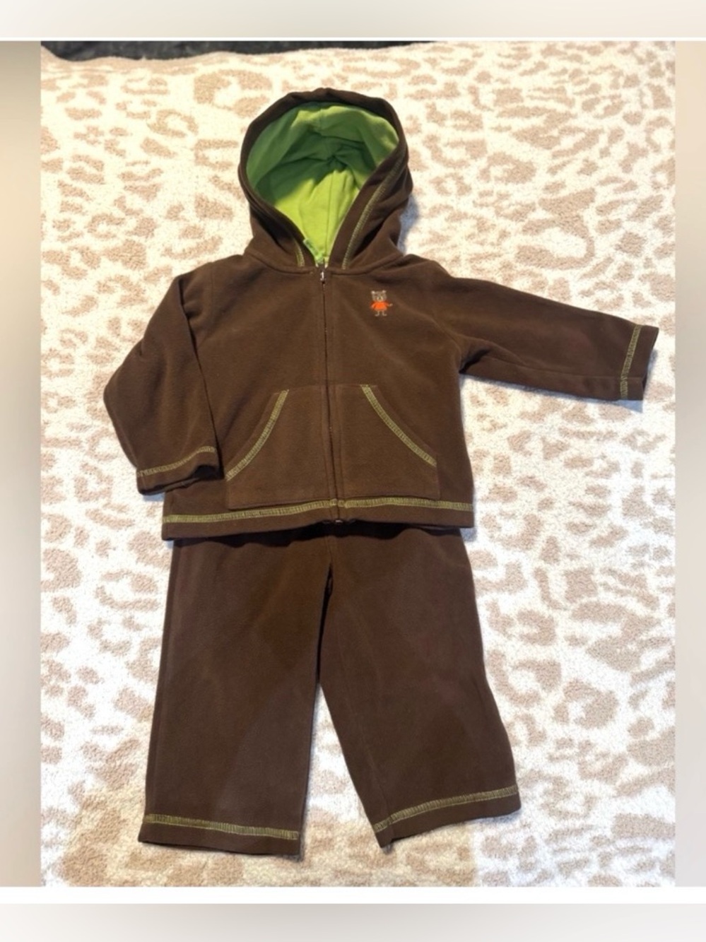 Carter's Brown and Green Hooded Baby Outfit 9months NWT
